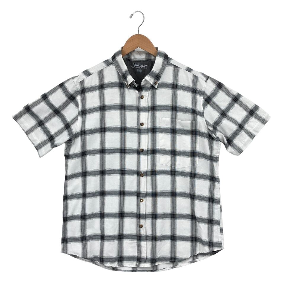 Stillwater Supply Co Button Up Shirt Men Large White Plaid Short Sleeve Collared
